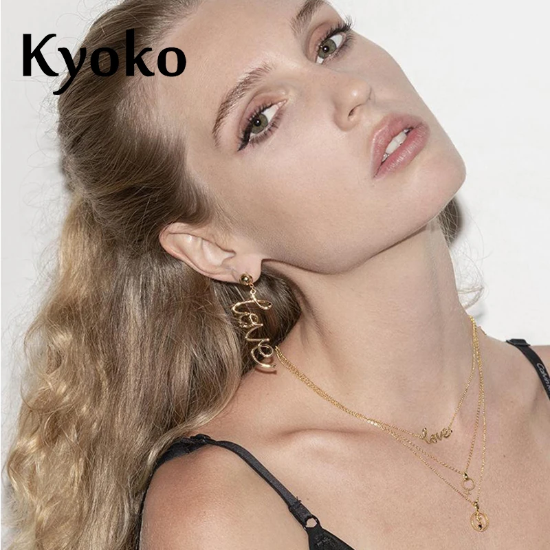 

Kyoko Simple Fashion Alloy Earrings Design Letter Earrings L.O.V.E Earrings For Valentine's Women Jewelry Geometric Earrings