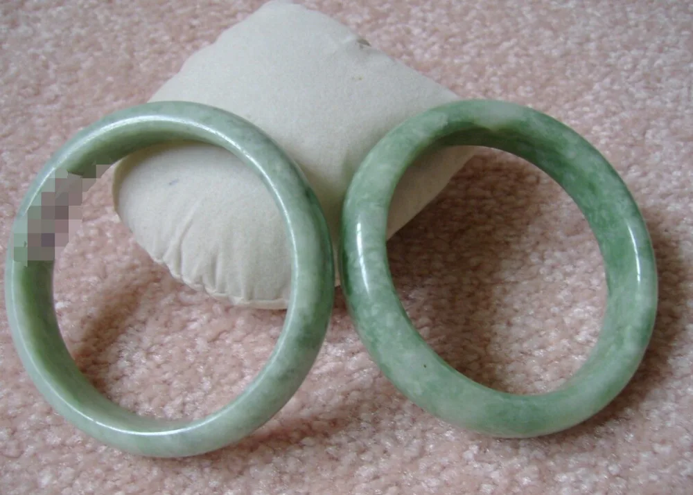 

free shipping 1211 2 PIECES NATURAL GREEN JADE BANGLE BRACELET