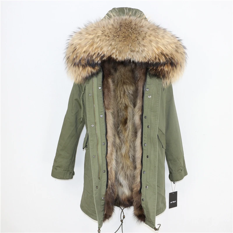 OFTBUY новая зимняя куртка женская парка пальто из натурального меха енота воротник из натурального Лисьего меха Толстая теплая верхняя одежда уличная одежда - Цвет: green natural D