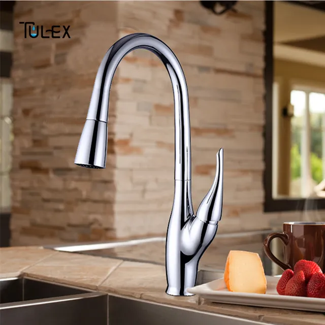 Best Offers TULEX Kitchen Faucet 1 Set Sink Mixer for Kitchen Polished Chrome Crane Single Handle Pull Down Spout Tap Hot & Cold Water