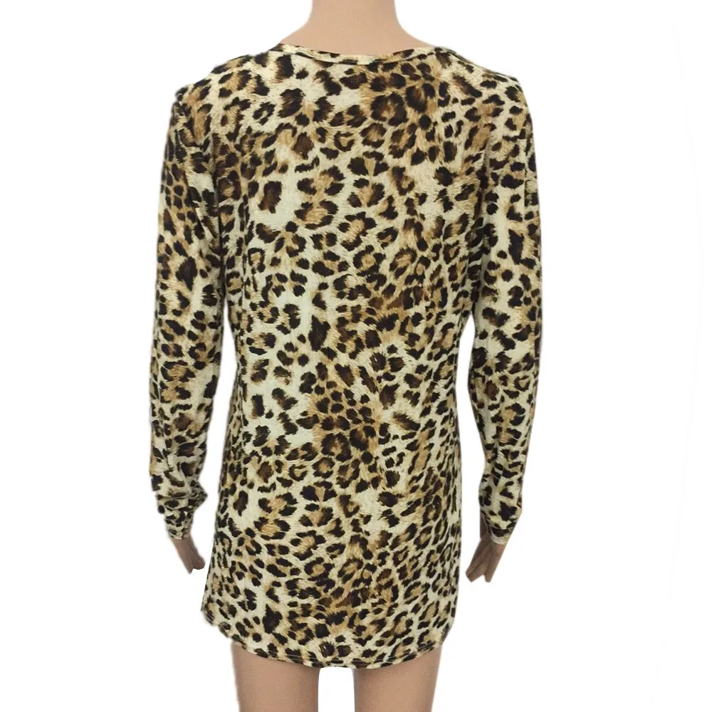 2017 Women Blouse Leopard Print Shirt Long sleeve O-Neck Top Loose Blouses Plus Size Shirt Camisa Feminina Clothing #ZP5850