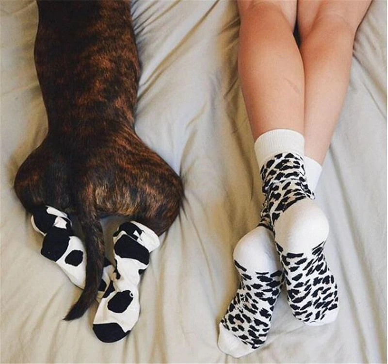 [WPLOIKJD] леопардовые Семейные забавные женские носки нескользящие милые длинные носки для девочек Mujer Harajuku, хлопковые крутые парные носки