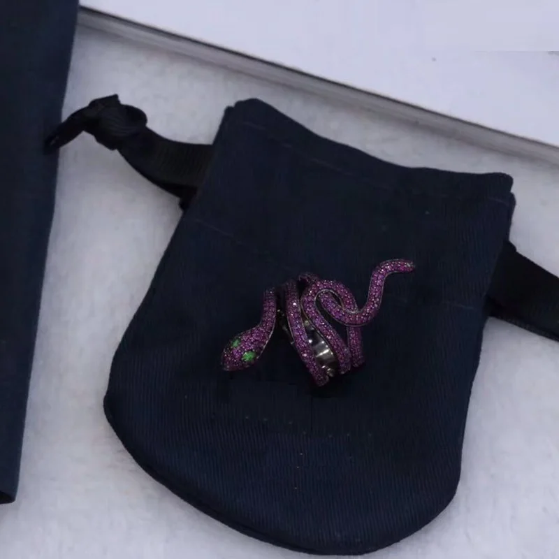purple size 7 Модные серьги-кольца в виде змеи и животных, серьги-кольца, ювелирный набор, разноцветные циркониевые 925 пробы, серебряные женские свадебные ювелирные изделия AP - Окраска металла: purple size 7