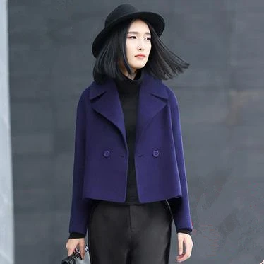 

Short Trench Coat Wool Coats and Jackets Women Spring 2019 Wide-waisted Double Breasted Turn-down Collar Woolen Jacket CJJ0081