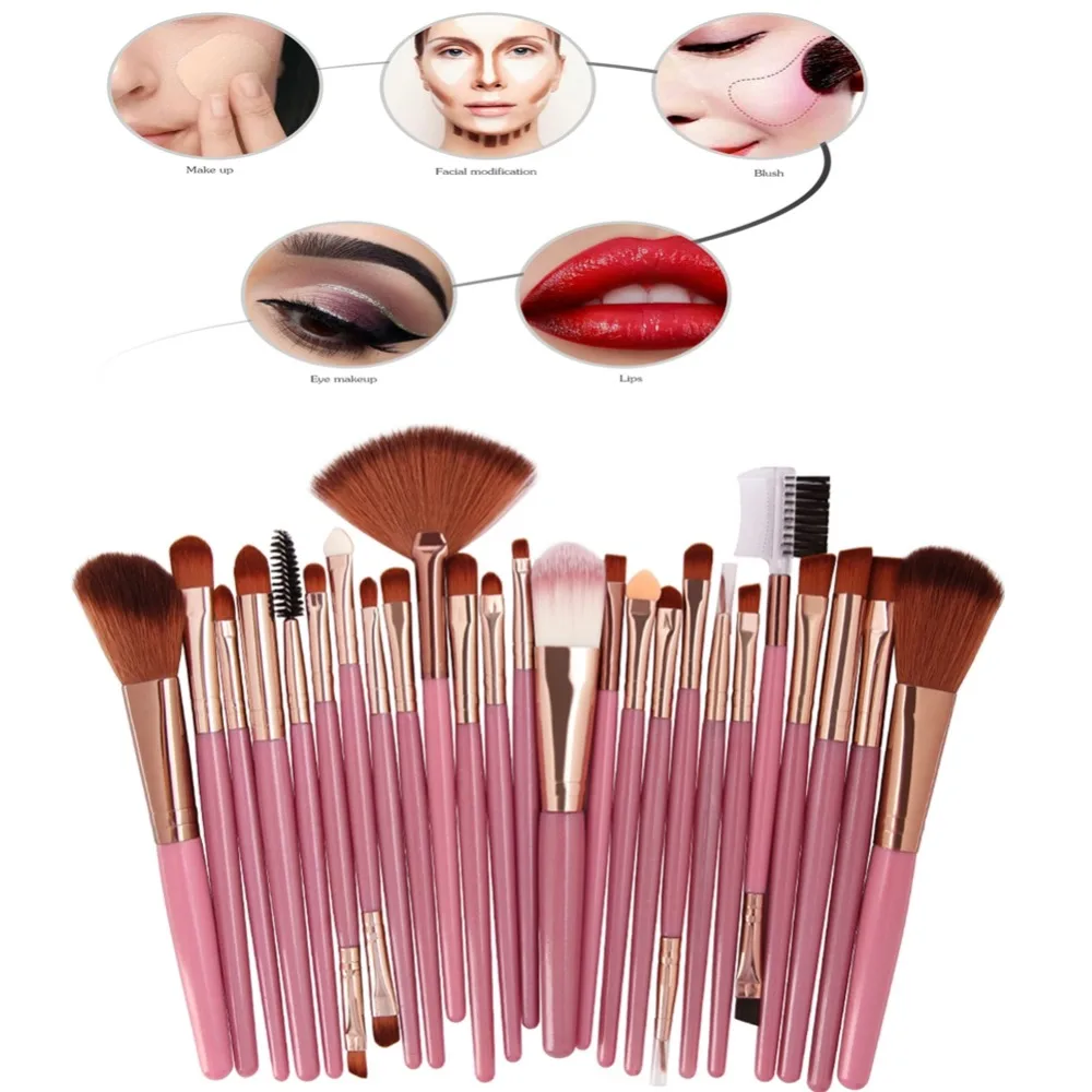 25pcs Pink Makeup Brushes Set Beauty Foundation Power Blush Eye Shadow Brow Lash Fan Lip Face Make Up Tool Beauty