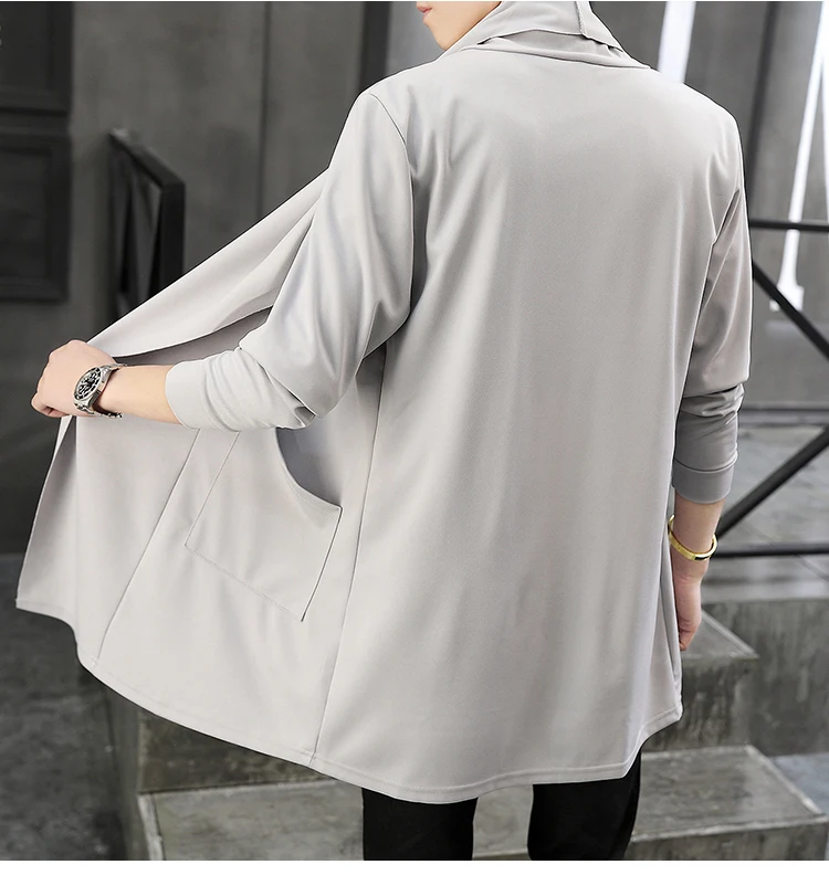 2019 New Men's Autumn Long Cardigan Coat Male Long Sleeve Slim Fit Black Gray Cardigans Draped Collar Casual Cardigan Jackets 2019 New Men's Autumn Long Cardigan Coat Male Long Sleeve Slim Fit Black Gray Cardigans Draped Collar Casual Cardigan Jackets