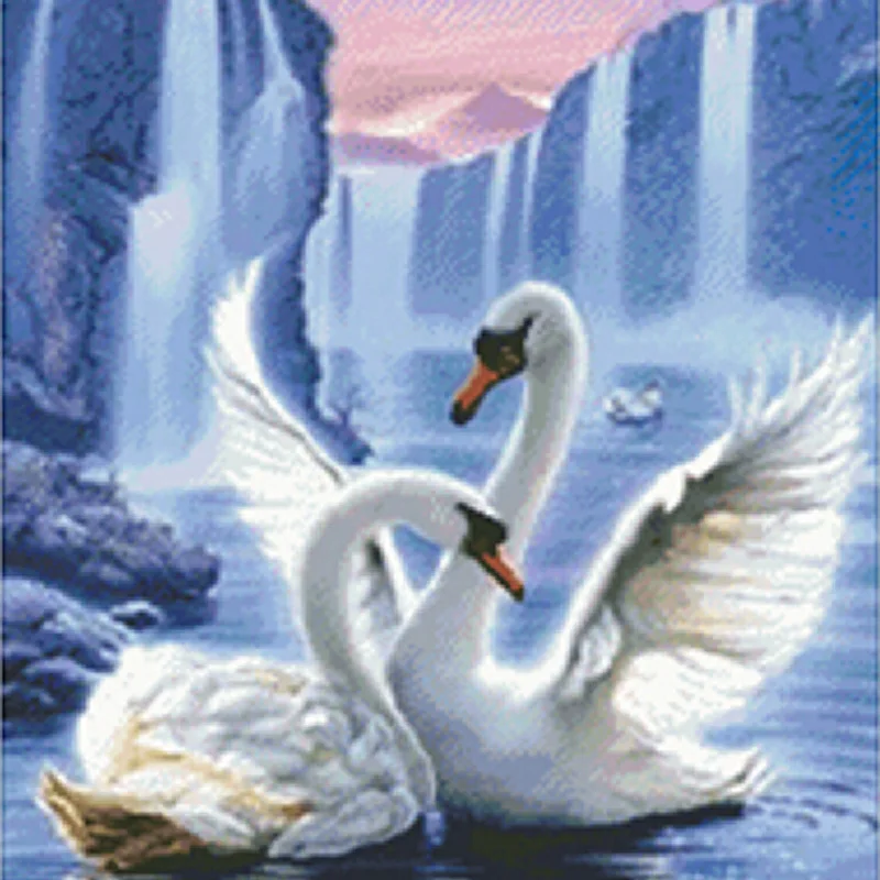 

Diy Diamond painting Swans Cross stitch Kit Diamond embroidery Waterfall 3D Diamond mosaic Crafts Needlework Home Decorations