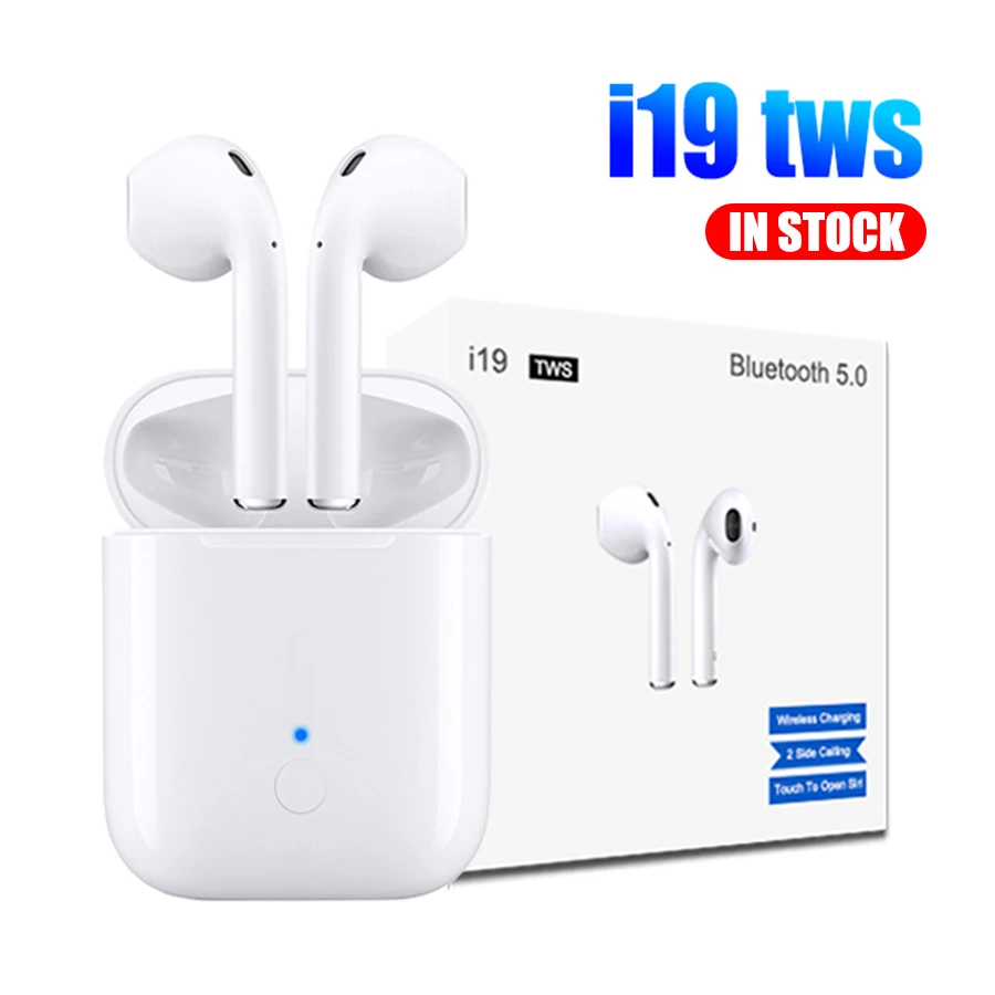 

Original i19 tws bluetooth earphones wireless charging case touch binaural call headset hifi earbuds not tws i10 i12 earphone