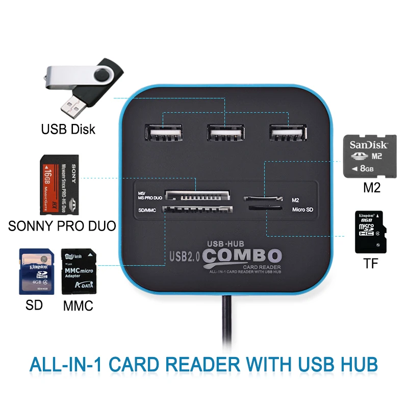 Free Shipping ALL in one Multi-card Reader with 3 Ports USB 2.0 HUB SD TF M2 Card Reader USB Combo For SD/MMC/M2/MS 5 Colors Free Shipping ALL in one Multi-card Reader with 3 Ports USB 2.0 HUB SD TF M2 Card Reader USB Combo For SD/MMC/M2/MS 5 Colors