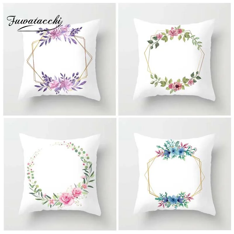 

Fuwatacchi Watercolor Style Floral Printed Cushion Cover Multi Color Wreath Pillow Cover Decorative Pillowcase for Home Sofa