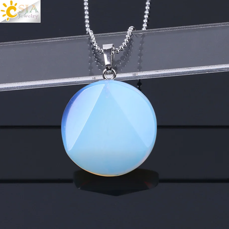 Opal Chain CSJA, новинка, Модный кулон из натурального камня, шестигранное ожерелье с большим спутником, многогранный кварцевый кристалл, бусина для мужчин и женщин, ювелирные изделия F186 - Окраска металла: Opal Chain