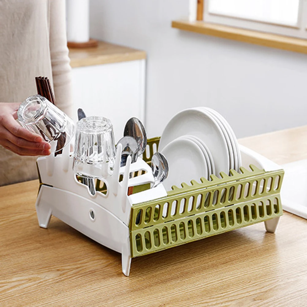 

Plastic Foldable Dish Rack Kitchen Storage Holder Drainer Bowl Tableware Plate Portable Drying Rack Home Shelf Organizer