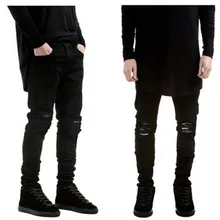 Летние модные рваные новые байкерские узкие джинсы мотоциклетные стильные упругие мужские джинсы облегающие потертые брюки разрушенные мужские брюки