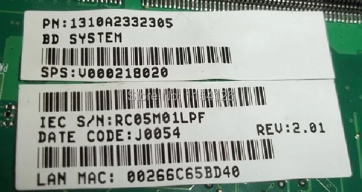 V000218020 материнская плата для ноутбука Toshiba L650 L655 6050A2332301 DDR3 неинтегрированная тестирование