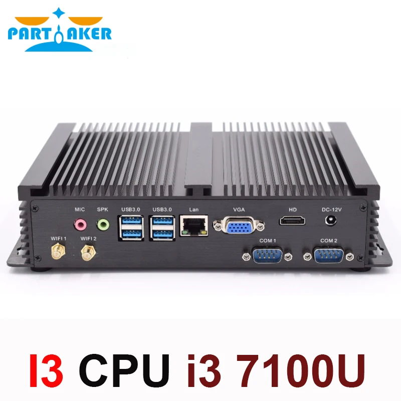 Koop Deelgenoot Industri euml;le Fanless i3 minipc Core i3 7100U 1 * Lan 2 * COM Mini PC Windows 10 Linux Mini computer Desktop 7 * USB