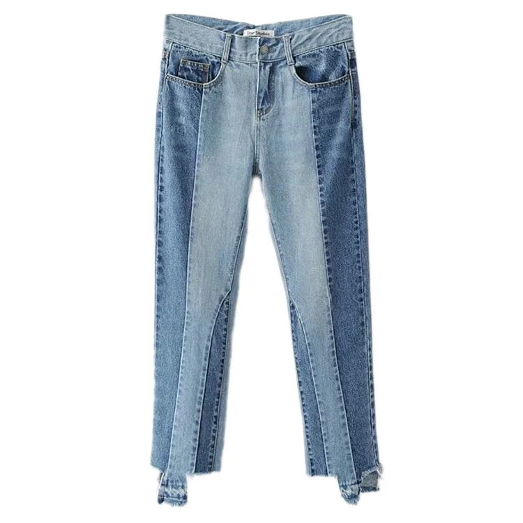 

In the spring of 2017 new European style fashion all-match nine pants skinny jeans trousers asymmetric color female