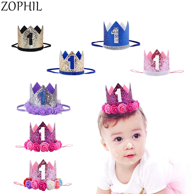 

First Birthday Party Decorations Kids Decor Cap One Happy Birthday Hats Princess Crown 1st Year Old Number Baby Hair Accessory