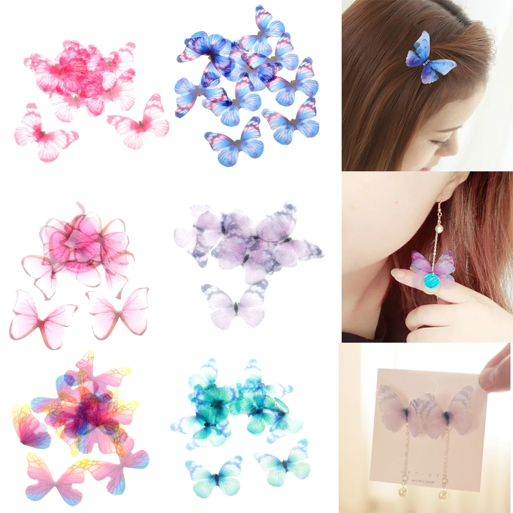 10x Chiffon Butterfly Flatback Embellishments Crafts DIY Scrapbooking Decors Multifunctional Tool for Earrings Hair Clips