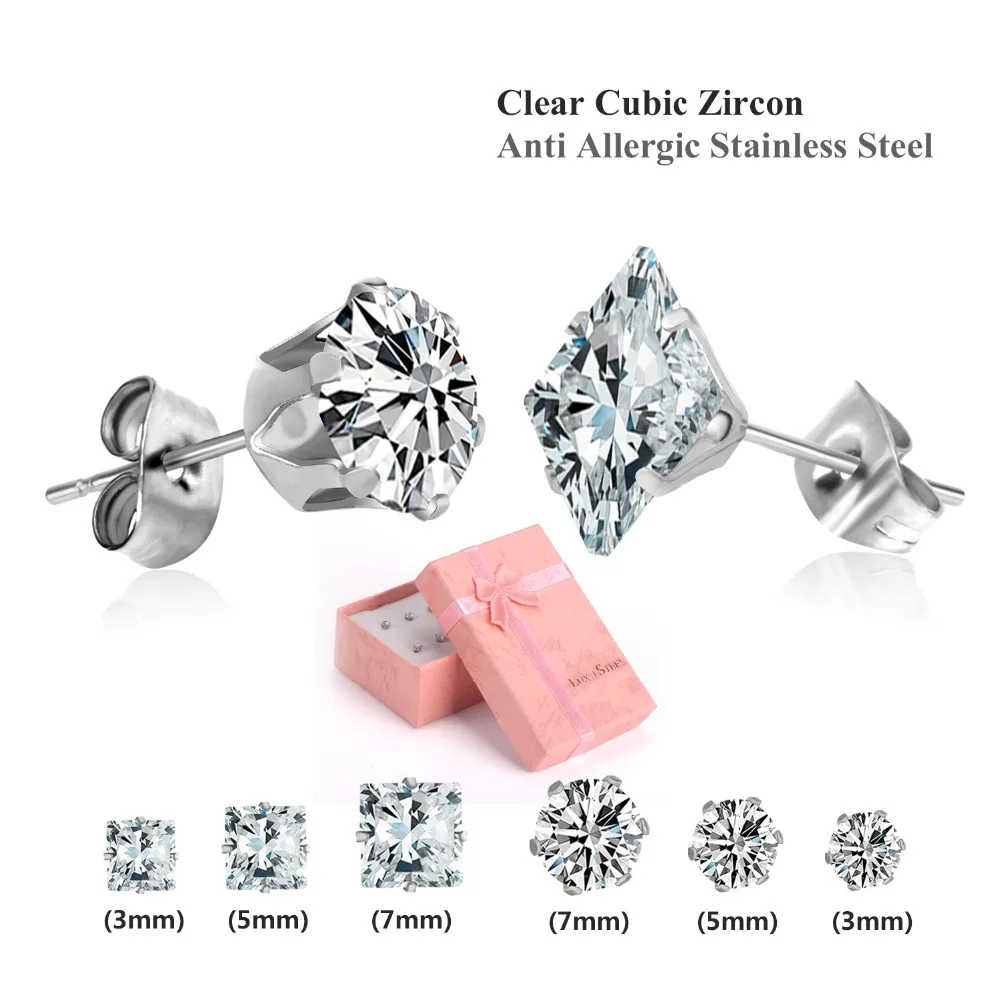 Серьги LUXUSTEEL с белыми кристаллами размером 3 мм/5 мм/7 мм смешанный стиль