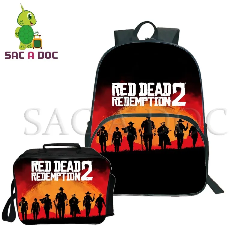 

Red Dead Redemption 2Pcs/Sets Backpack Laptop Backpack for Teenage Girls Boys School Travel Rucksack with Cooler Bag