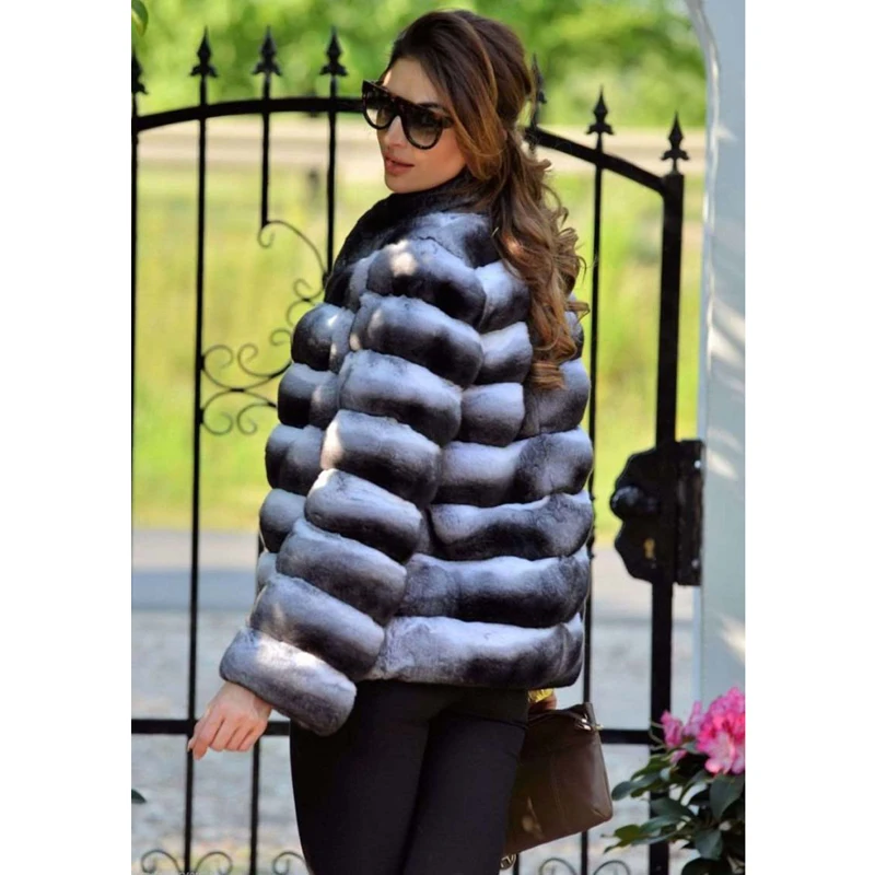 Пальто из кроличьего меха Шиншилла, пальто для русской зимы, парка с натуральным мехом, женская зимняя куртка из цельной кожи, модный тонкий натуральный мех