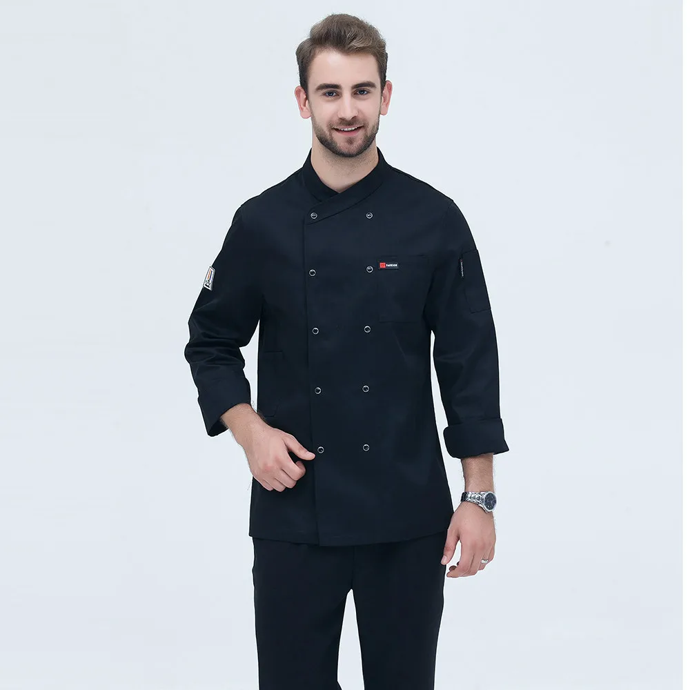 Черная Рабочая форма с длинным рукавом для шеф-повара, ресторана, отеля, барбекю, кухни, Высококачественная рабочая одежда, одежда для еды, шеф-повара, топы - Цвет: Coat1
