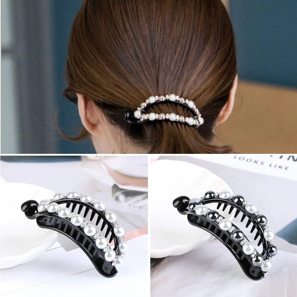 1PC Fashion Women Korean Style Pearl Oval Hairpins Ponytail Holder