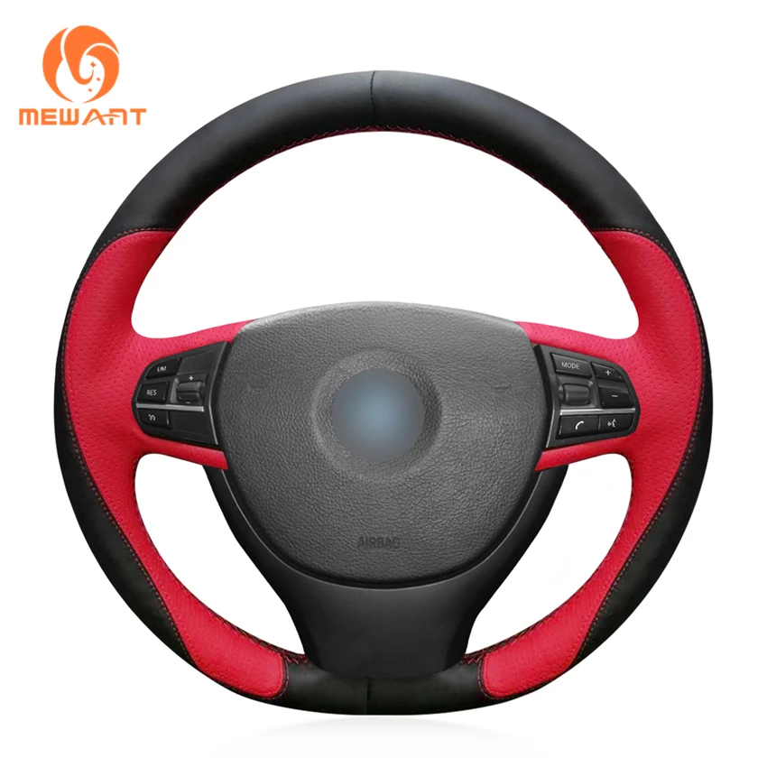 

MEWANT Hand Sew Black Red Leather Car Steering Wheel Cover for BMW F10 F07 (GT) 2009-2017 F11 (Touring) 2010-2017