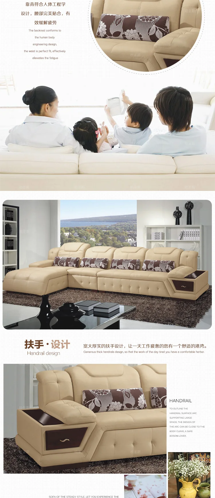 New Model L Berbentuk Pojok Sectional Modern Italia Asli Kulit Asli