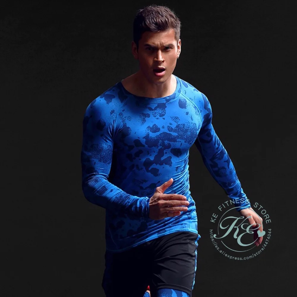 KE camiseta de camuflaje de compresion cuello redondo manga corta hombre транспарантный secado rapido для фитнеса бега Futbol