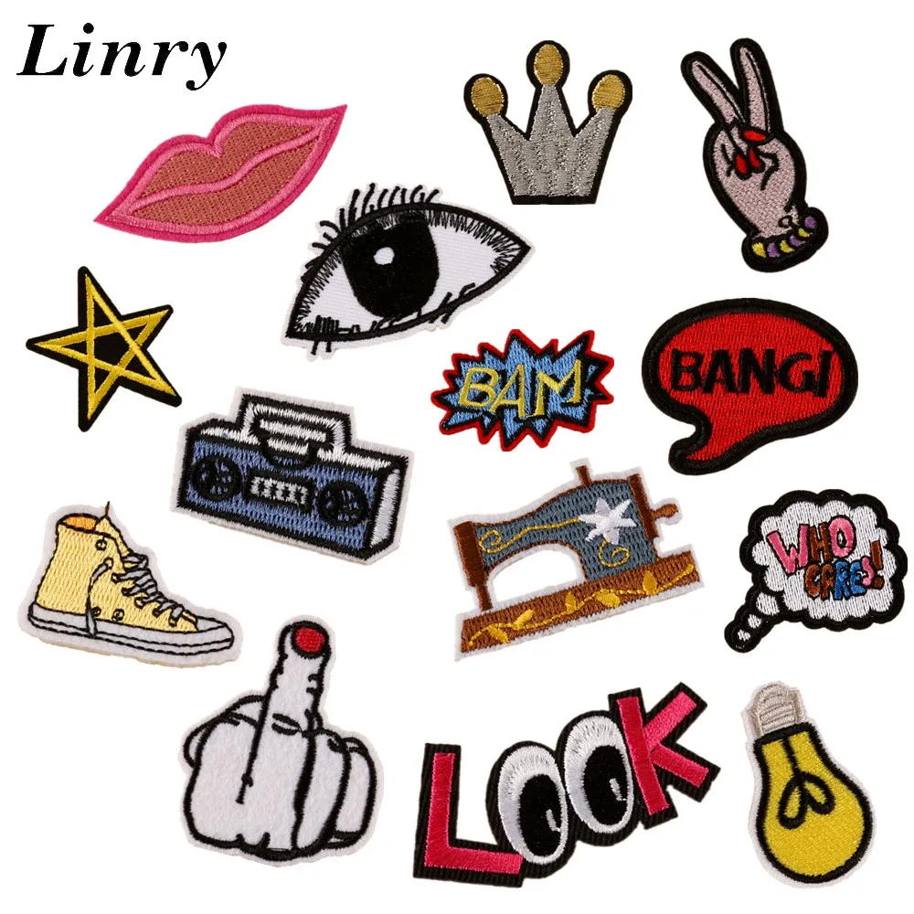 

2018 Fashion Embroidered Patch Eye Star Shoe Iron On Patch For Clothes Trousers Bags Cartoon Fabric Accessories DIY Stripes Shoe