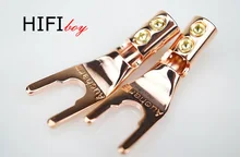 Speaker plug Aucharm Free Soldering Pure Red Copper Y Fork without Magnetic Speaker Cable Copper Y Plug HIFI DIY