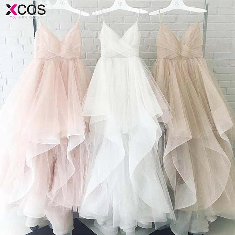 Romantic-White-Front-Floor-Length-Wedding-Dress-2018-Bridal-Dresses-Straps-Tulle-Zipper-Back-with-30cm