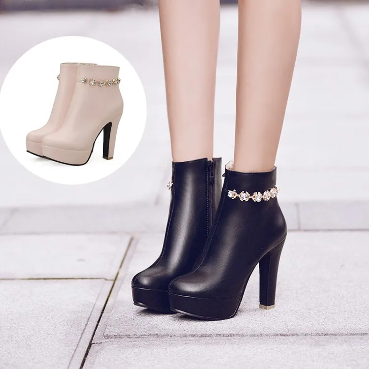 

Big Size 9 10 11-14 boots women shoes ankle boots for women ladies boots Water drill bead side zipper
