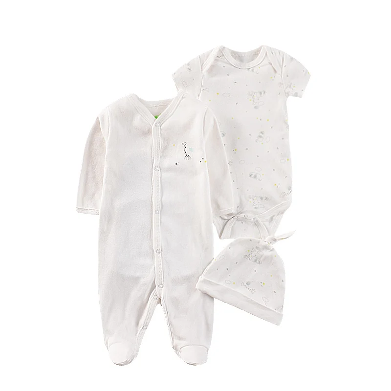 

Baby Romper 3 Piece Sets Giraffe Printed Jumpsuit Newborn Infant Baby Boy Cotton Clothes White Color Romper+Giraffe Romper +Cap