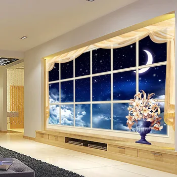 

Custom 3D Photo Wall Paper Creative Window Star Sky Landscape Embossed Wall Paper Living Room Bedroom 3D Mural Wallpaper Modern