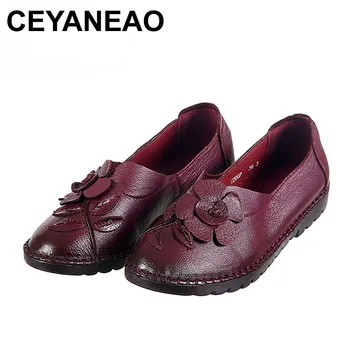 

CEYANEAO Handmade Women's Shoes Vintage Flower Genuine Leather Cutout Women's Shoes Flat Comfortable Soft Outsole Casual Shoes