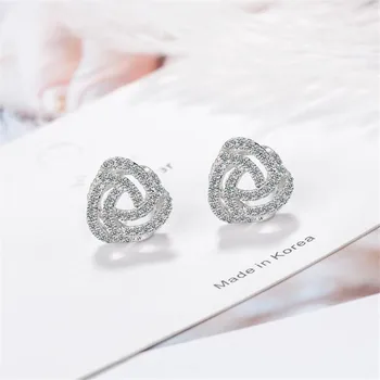 

New Temperament Geometric Rotating 925 Sterling Silver Jewelry Personality Flower Hollow Crystal Exquisite Stud Earrings SE877