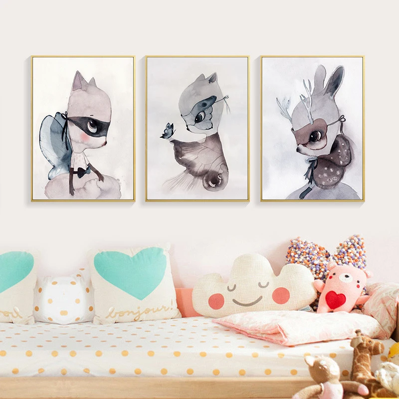 

Cartoon Watercolor Animals Art Canvas Painting Prints And Posters Wall Pictures For Girls and Boys Room Nursery Home Decor KL004