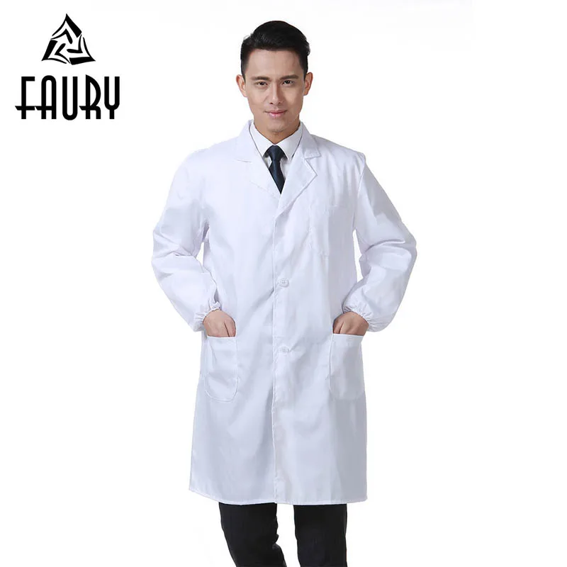 Men White Medical Jacket Clothing Service Uniform Nurse Clothing Long