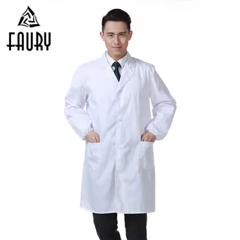 

Men White Medical Jacket Clothing Service Uniform Nurse Clothing Long Sleeve Protection Laboratory Jacket Lab Coats with Pockets