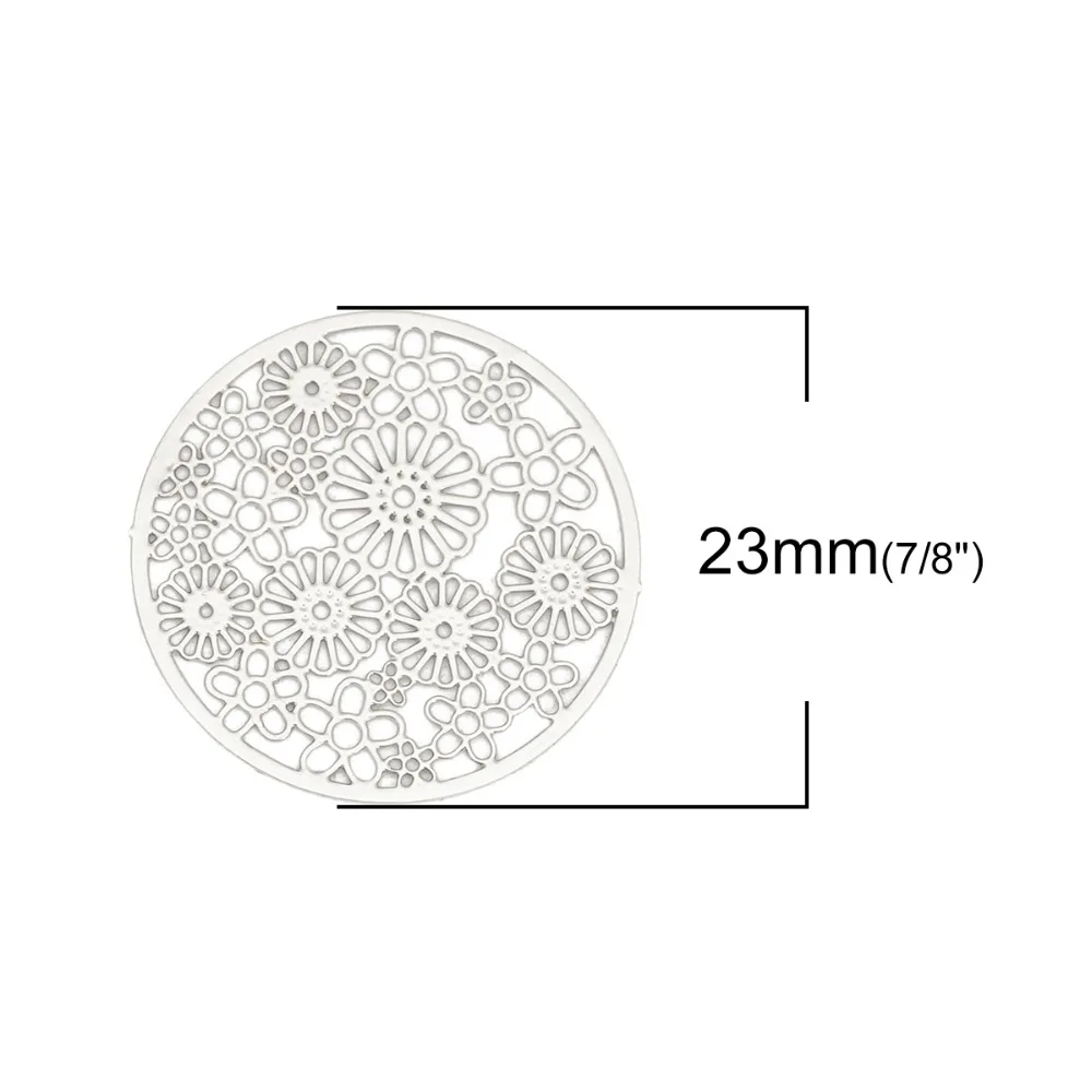 DoreenBeads الأزياء الحديد أساس سبائك تخريمية ختم موصلات جولة الفضة لهجة الذهب زهرة DIY سحر 23 مللي متر ضياء ، 10 قطعة