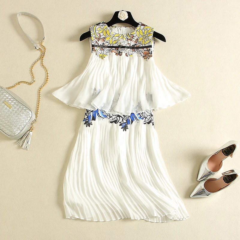 

clearance sale The new Europe and the United States women's spring sleeveless plait falbala embroidered pressure swing dress