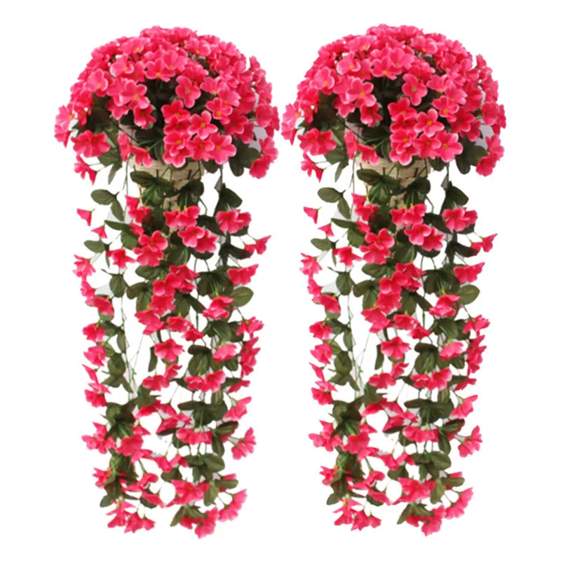2PCS Rose Red Hoomall, искусственные фиолетовые цветы, Настенная Корзина Глицинии, имитация ротанга, растение для свадьбы, украшения для дома, сада, вечерние, Декор - Цвет: 2PCS Rose Red