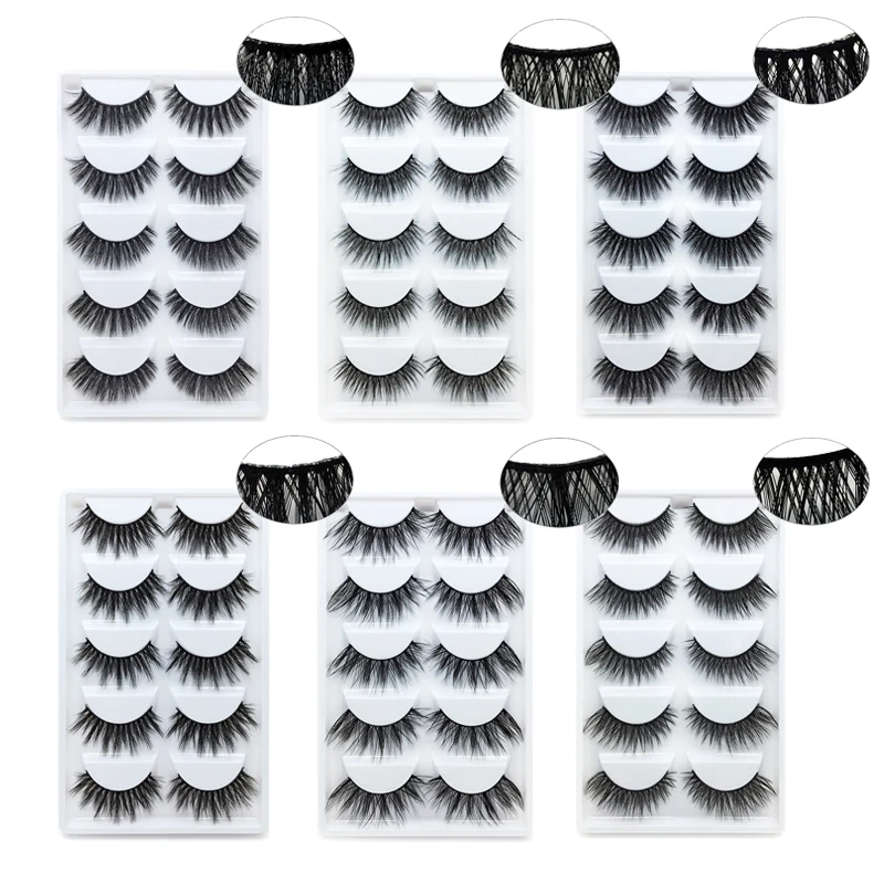 

2019 NEW 5 Pairs 1 Box Mink Eyelashes Natural Long 3D Mink Lashes Hand-woven Mesh Surround Lashes Natural Soft False Eyelash