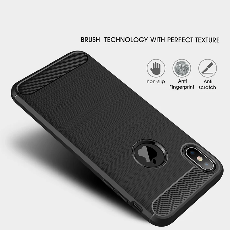 cheap Armor Case For iPhone XR XS Max X 7 Plus 6 6s Plus 5 5s SE Luxury Slim Carbon Fiber Protection Soft Fundas For iPhone XR XS Max