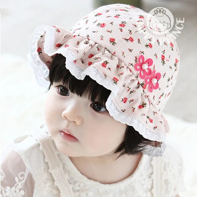 pretty baby girl hats print floral pattern cotton lace fedoras sun