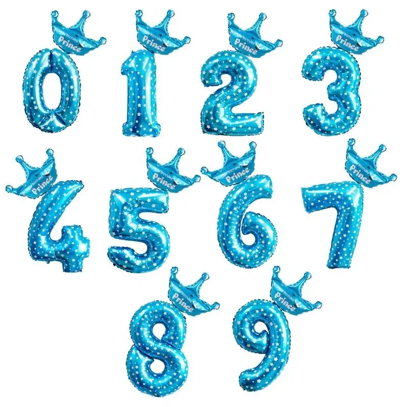 

32inch Pink Number Crown Foil Balloons Set 1 2 3 4 5 6 7 8 9 Years Old Baby Boys Girls Birthday Party Foil Balloon Decoration