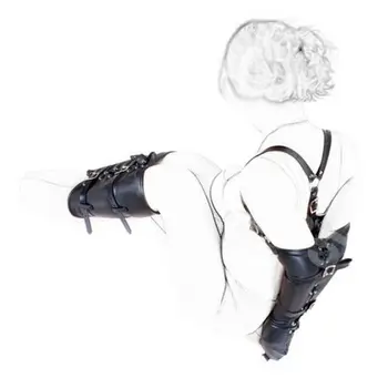 

Black Armbinder Sleeves Legbinder Suit Fetish Body Harness Cuffs Restraint Toy