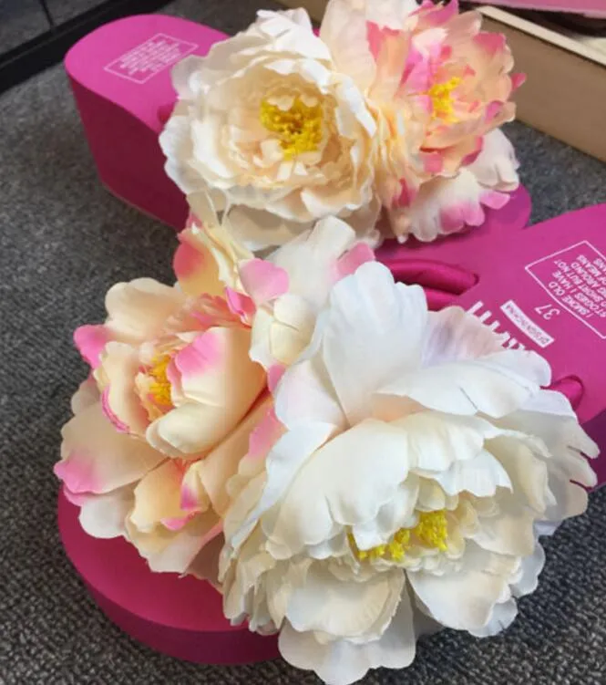HAHAFLOWER/модные богемные пляжные шлепанцы на танкетке с цветочным узором и бусинами; женские летние шлепанцы; сандалии